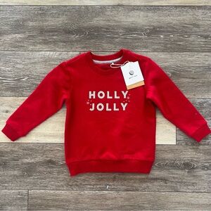 NWT Petit Lem Holly Jolly Appliqué Organic Cotton Red Sweatshirt (24M) 🎅🏼